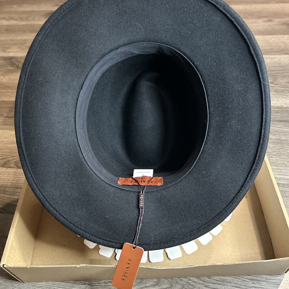 Women’s Femsee Fedora Black Wool Wide Brim Hat with Brush Size Medium - Picture 6 of 13
